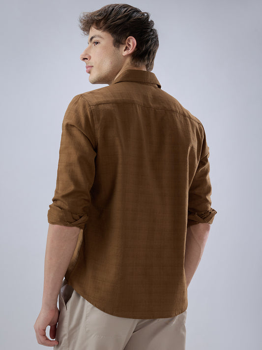 Russet Brown Micro Grid Weave Textured Shirt