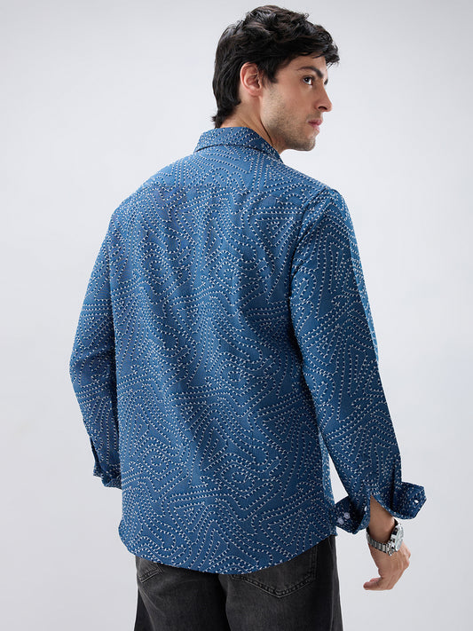 Ornate Navy Ornamental Raised Stitch Shirt
