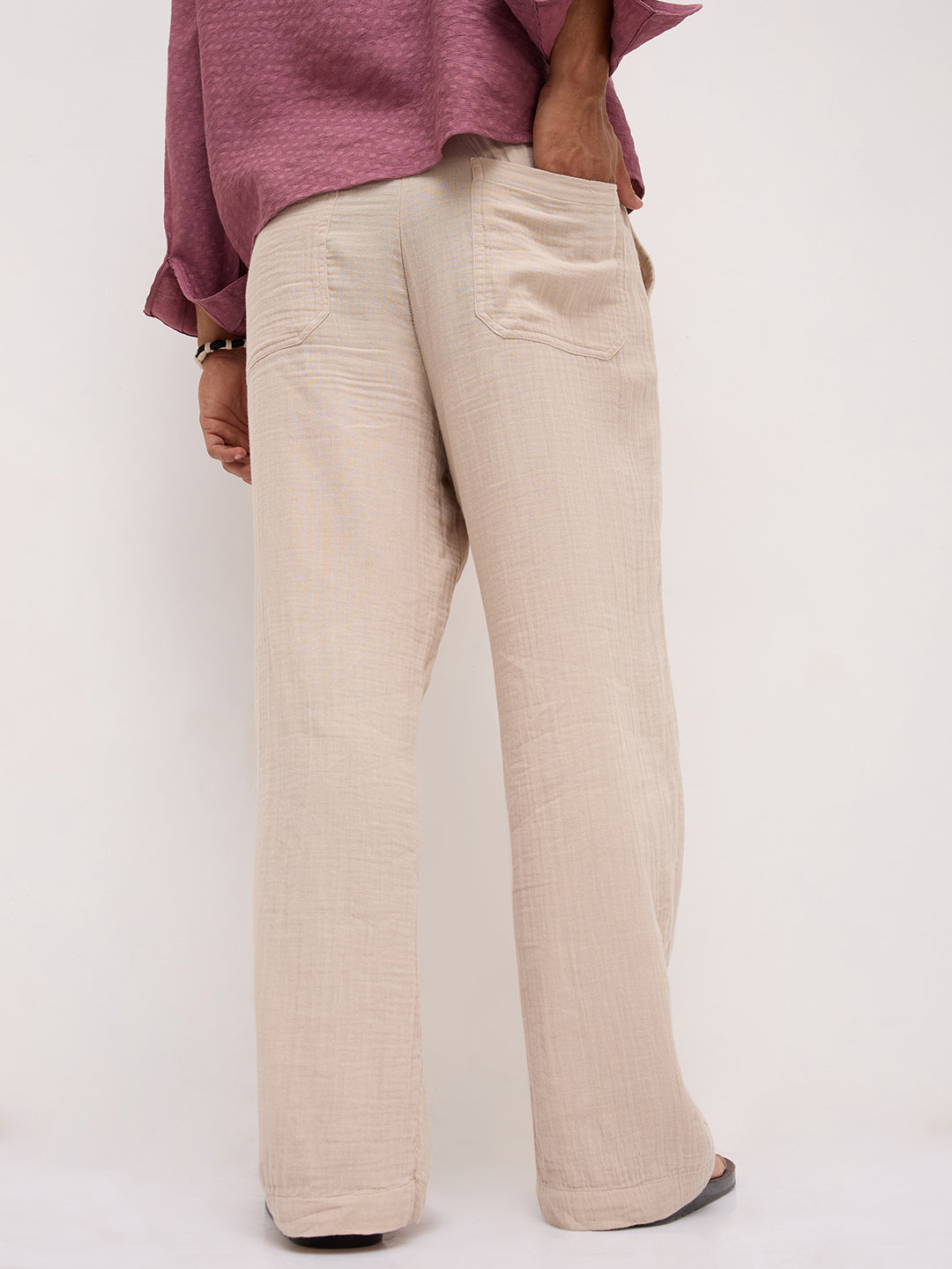 Warm Beige Double Cloth Straight Fit Trousers