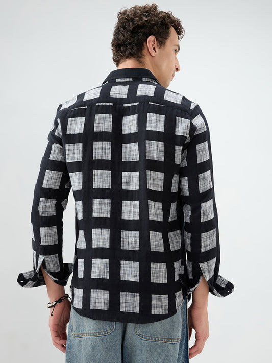 Black Artistic Block Weave Double Cloth Shirt