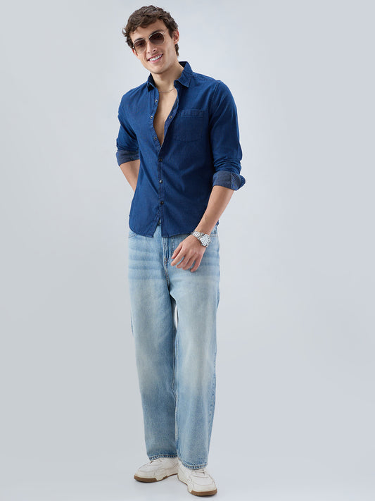 Soigné Navy Pinstripe Denim Shirt