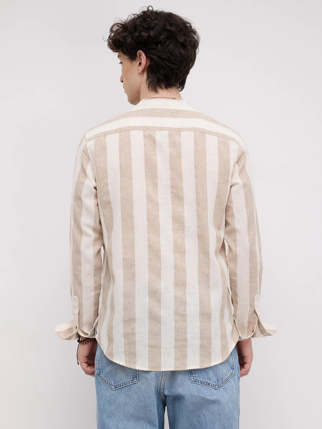 Beige & Ivory Striped Jacquard Kurta