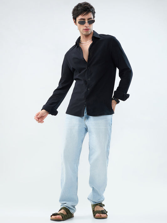 Classic Black Textured Knit Shirt