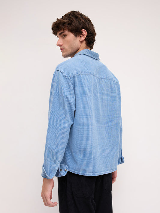 Premium Denim Fine Box Checks Boxy Fit Crop Shirt