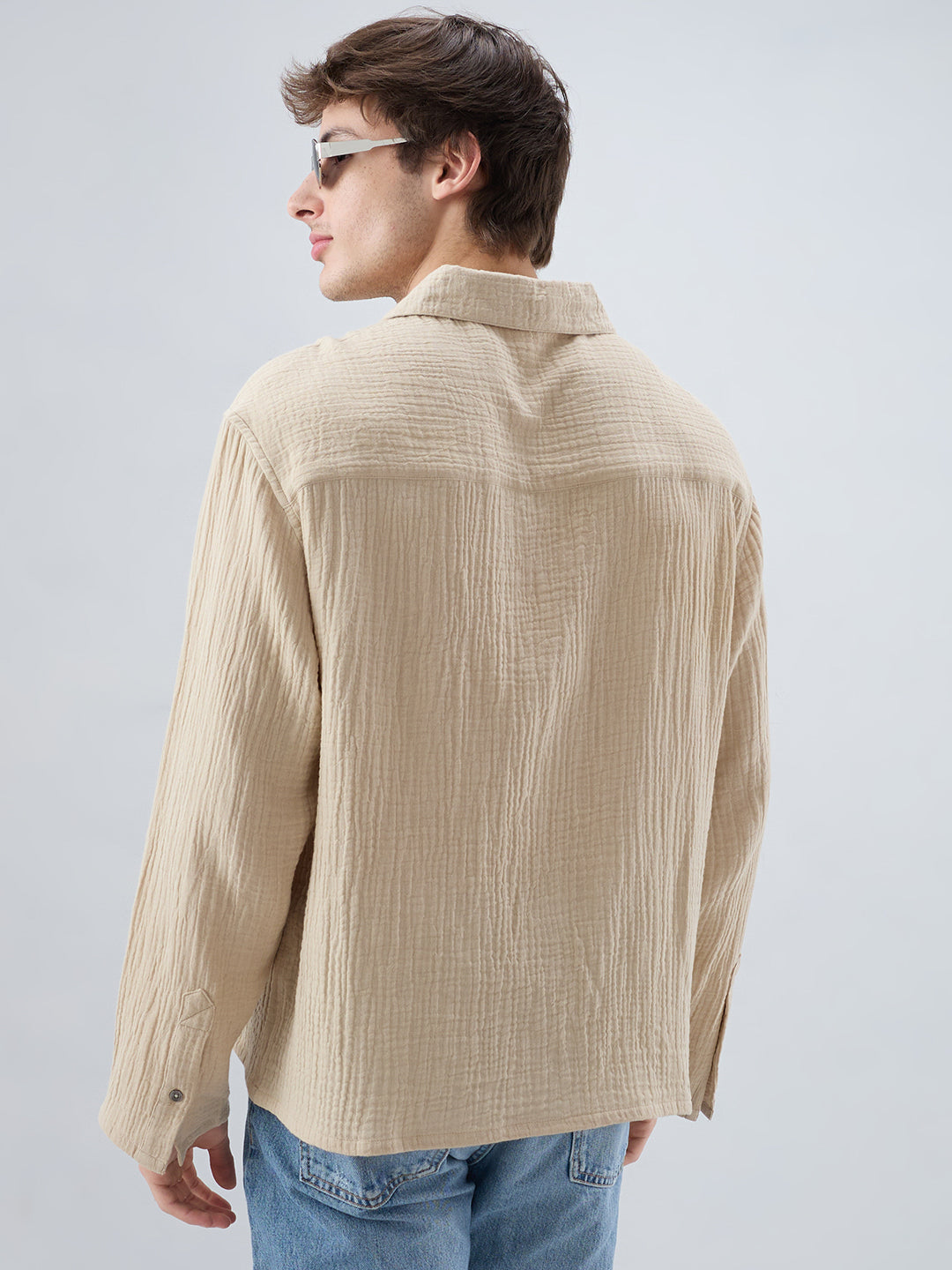 Latte Beige Double Cloth Cuffless Oversized Shirt