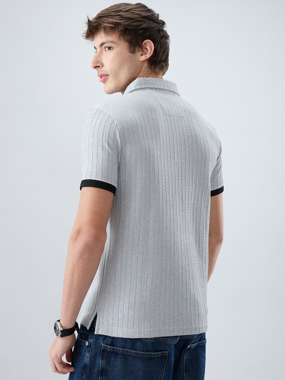 Light Grey Contrast Polo Neck T-shirt