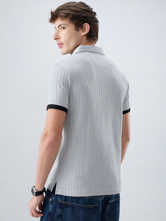Light Grey Contrast Polo Neck T-shirt