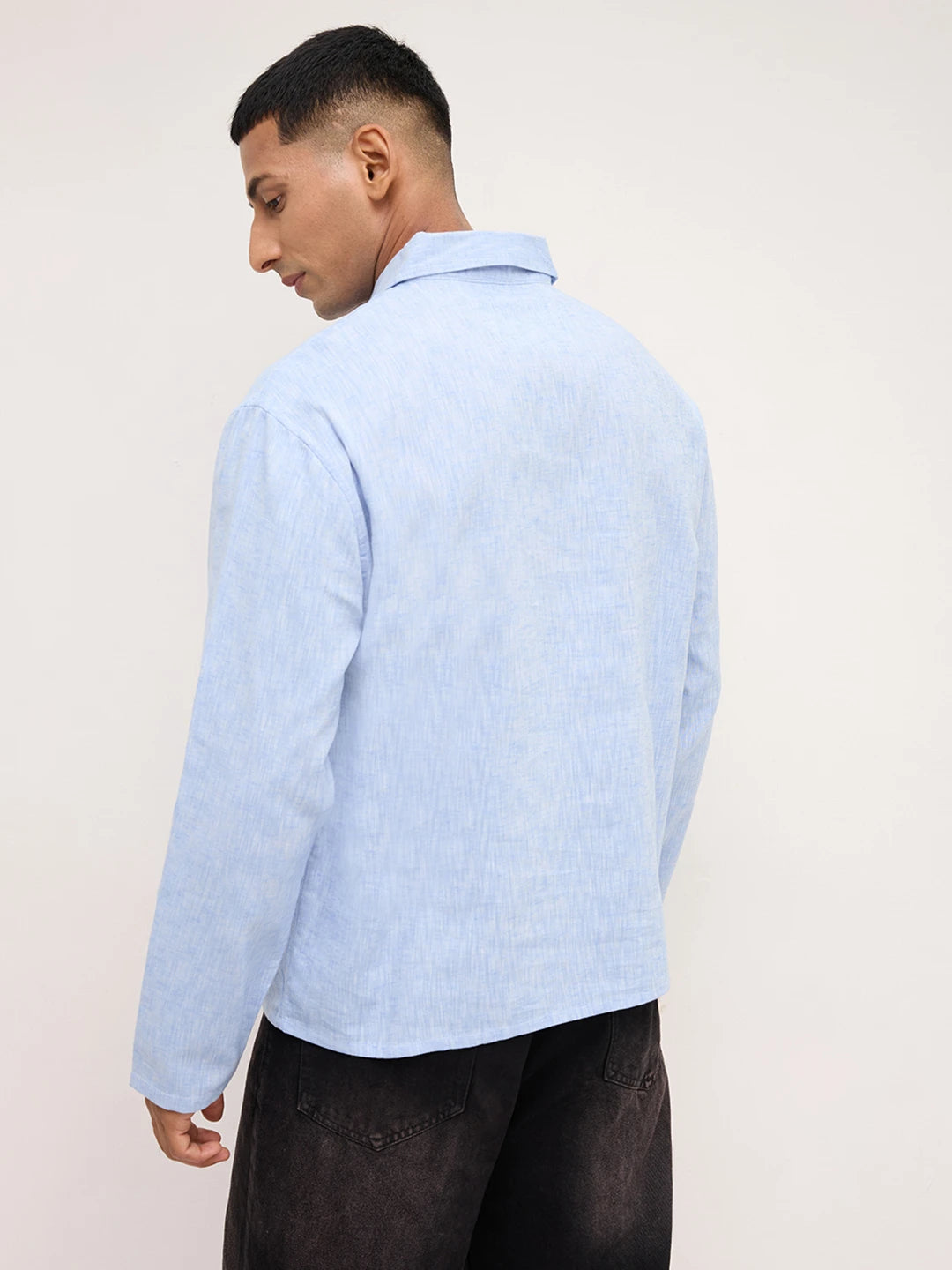 Soft Blue Textured Center Seam Oversized Polo Shirt