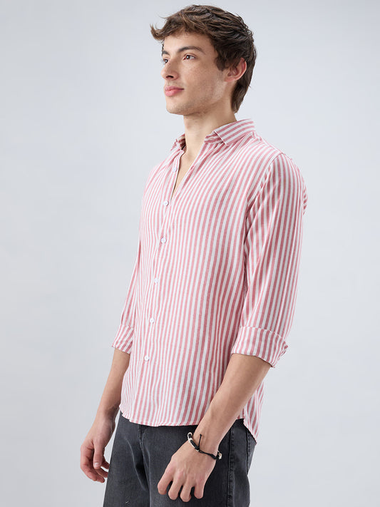 Berry Red Soft Candy Striped Vacation Shirt