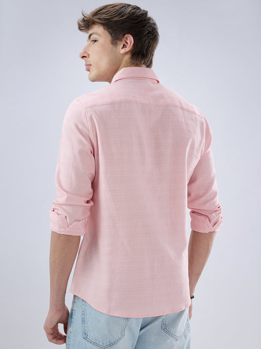 Pastel Pink Textured Weave Shirt