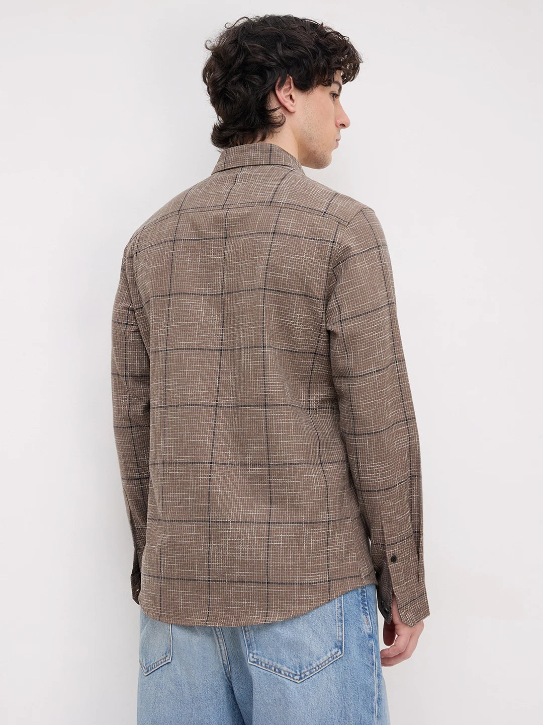 Russet Brown Contrast Windowpane Checks Shirt