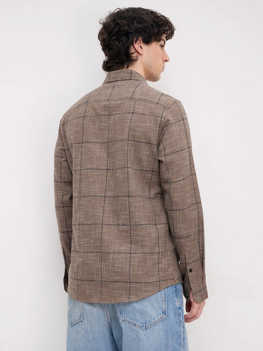 Russet Brown Contrast Windowpane Checks Shirt