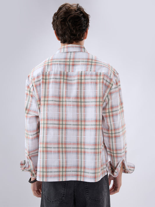 Crimson Thread Plaid Textured Checks Boxy Fit Crop Shirt