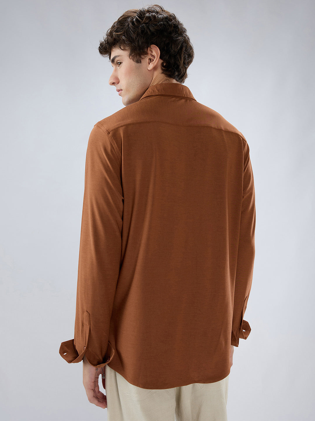 Classic Solid Sienna Brown Knitted Shirt