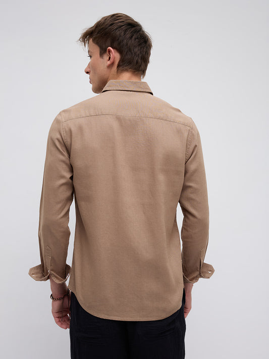 Elegant Pastel Brown Linen Blend Shirt