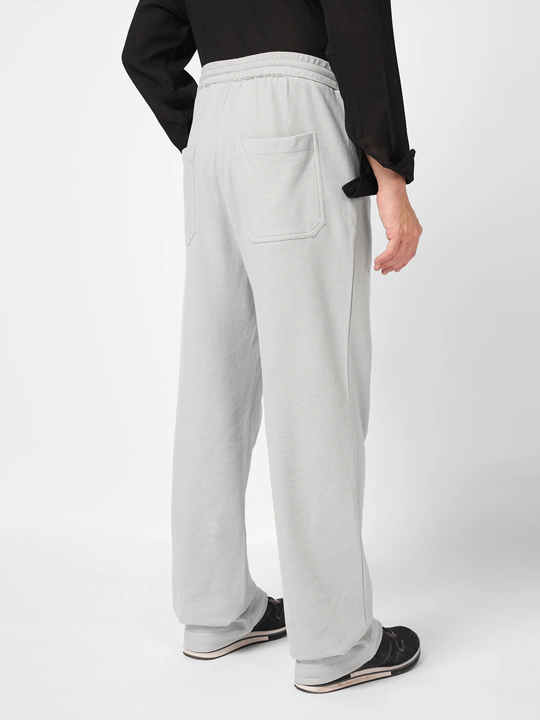 Grey Honeycomb Textured Knitted Straight Fit Trousers