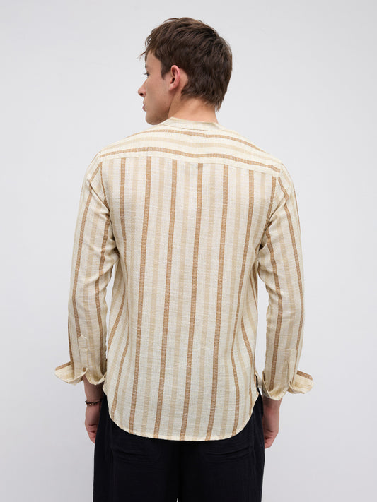 Dessert Sand Beige Jacquard Woven Striped Kurta