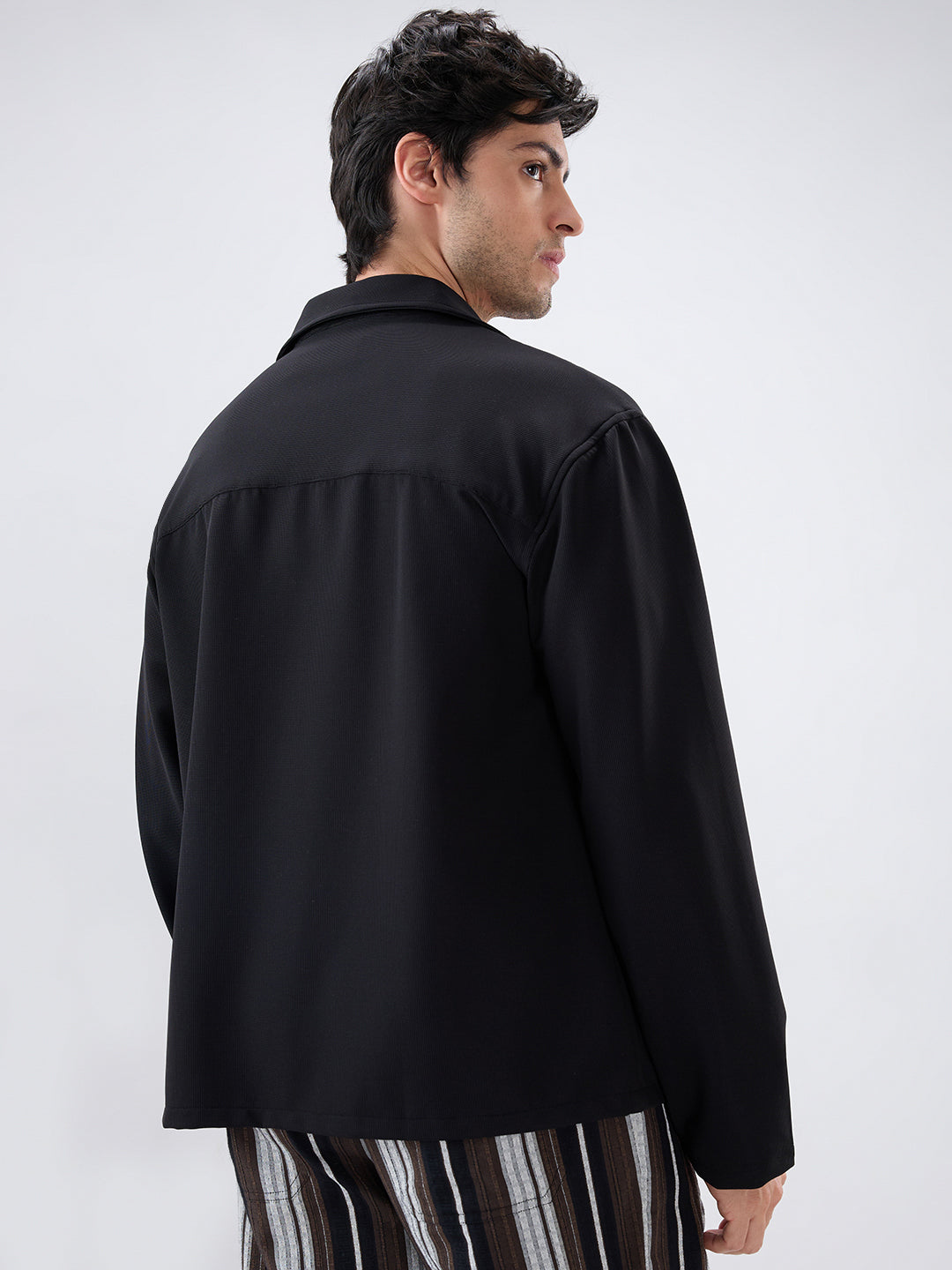 Timeless Black Oversized Polo Tencel Knit Shirt
