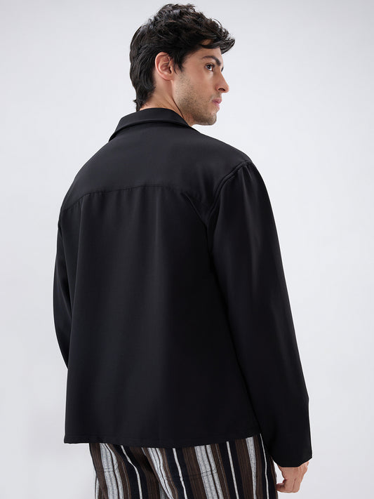 Timeless Black Oversized Polo Tencel Knit Shirt