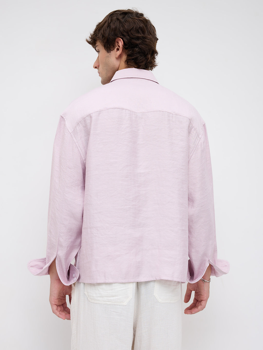 Soft Baby Pink Crinkled Boxy Fit Crop Shirt