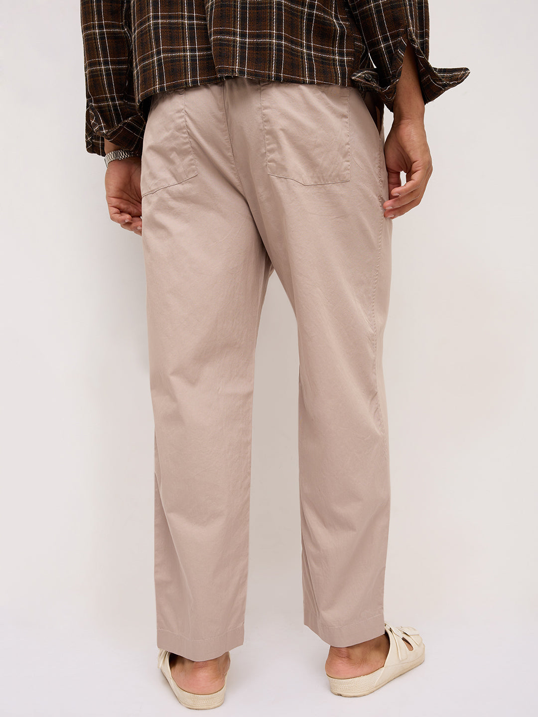 Solid Sand Beige Tapered Trousers