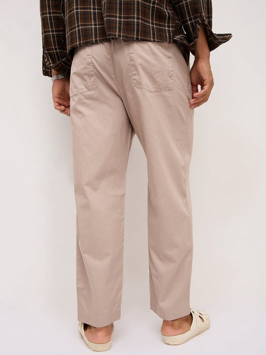 Solid Sand Beige Tapered Trousers