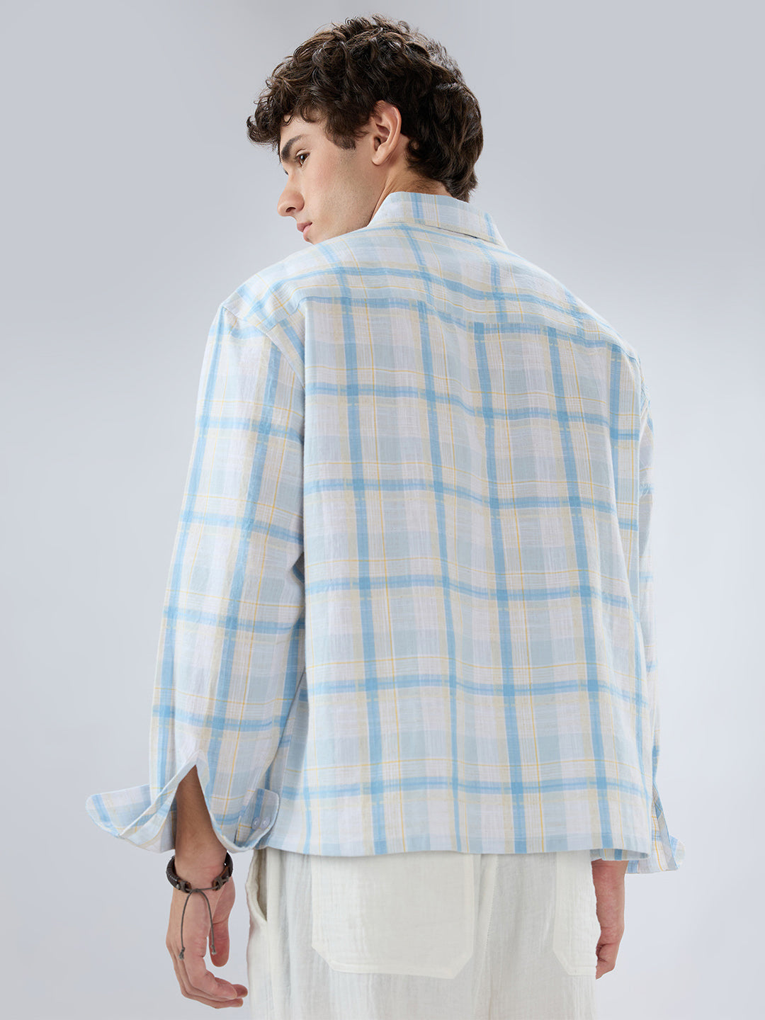 Premium Summer Sky Fine Weave Linen Blend Boxy Fit Crop Shirt