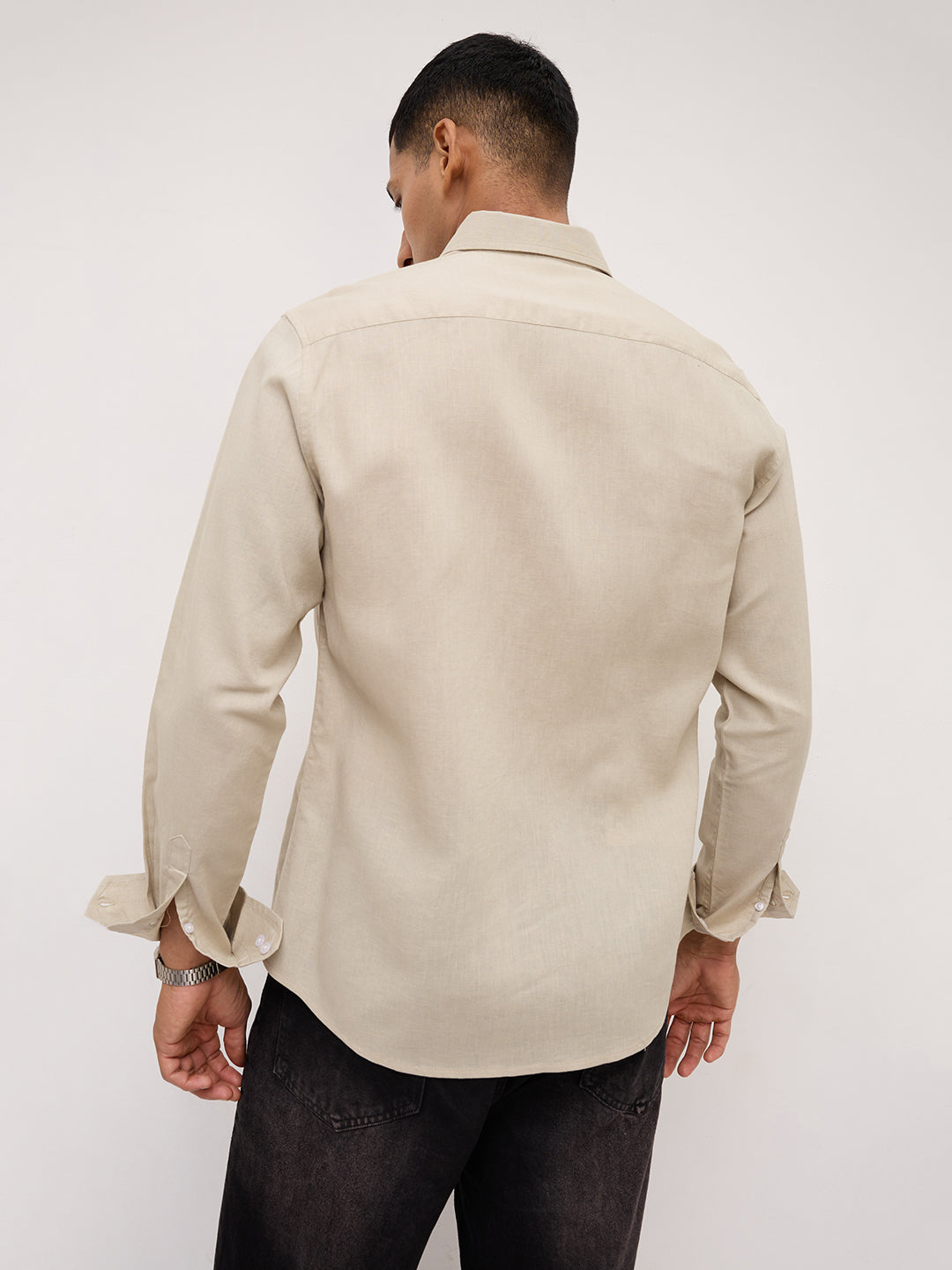 Luxe Laurel Green Button-Down Collar Linen Blend Shirt
