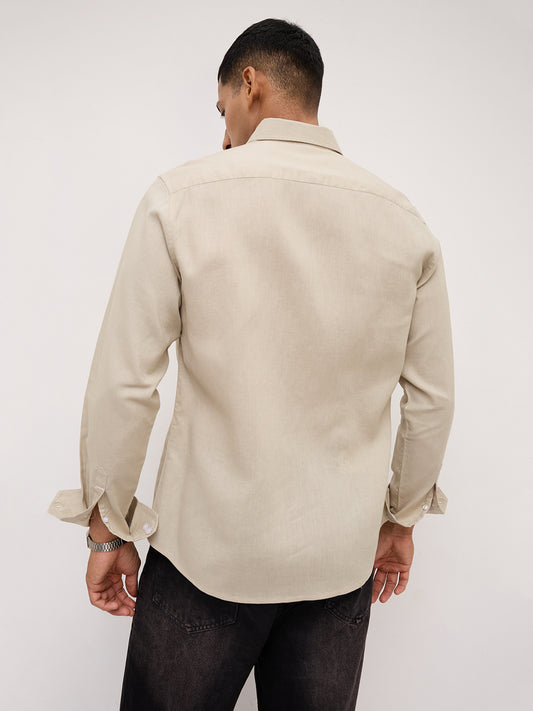 Luxe Laurel Green Button-Down Collar Linen Blend Shirt