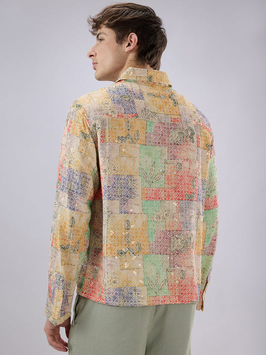 Rang Edit Sequin Embroidered Cuffless Oversized Shirt