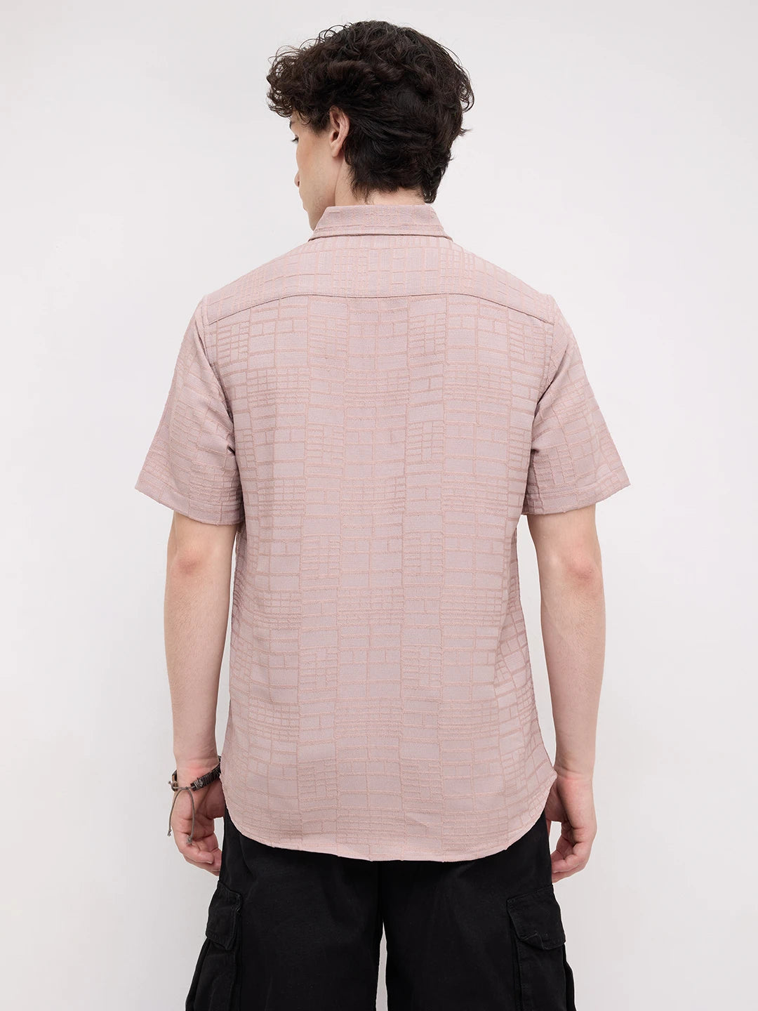 Pale Pink Bold Square Textured Shirt