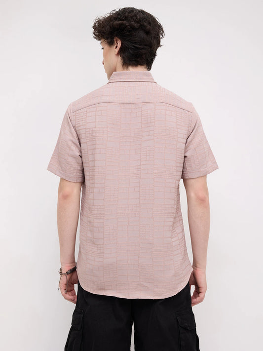 Pale Pink Bold Square Textured Shirt