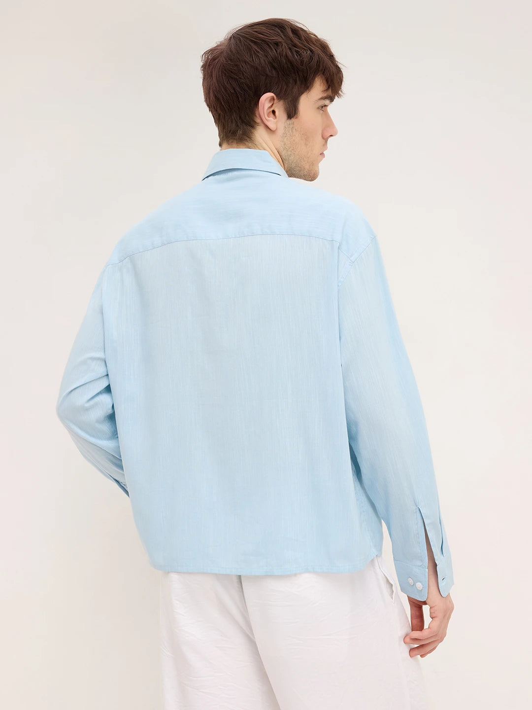 Arctic Blue Fine Textured Boxy Fit Crop Shirt