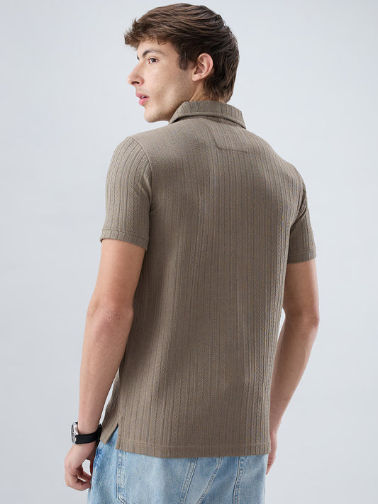 Dusty Beige Polo Neck Knit T-shirt