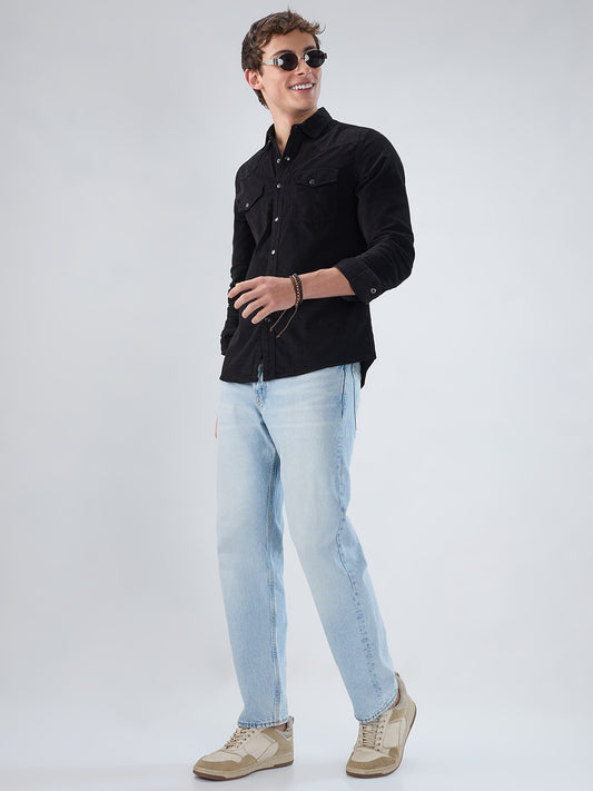 Timeless Black Corduroy Double Flap Pocket Overshirt