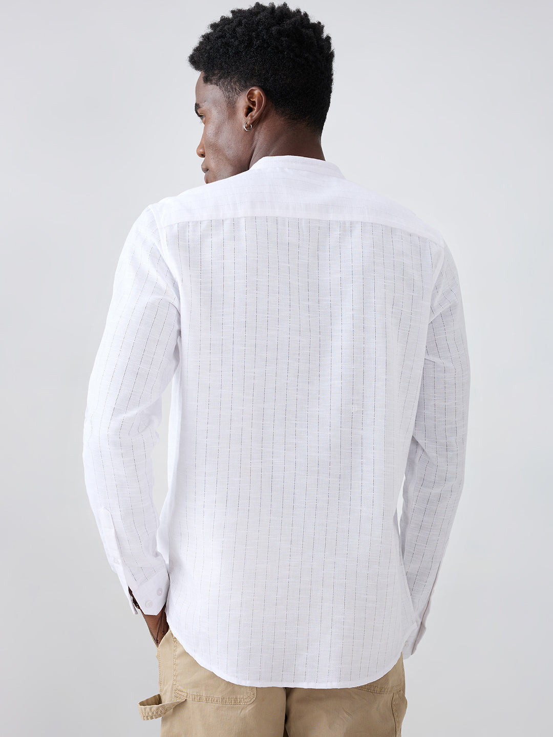 Pearl White Ladder Striped Subtle Textured Kurta