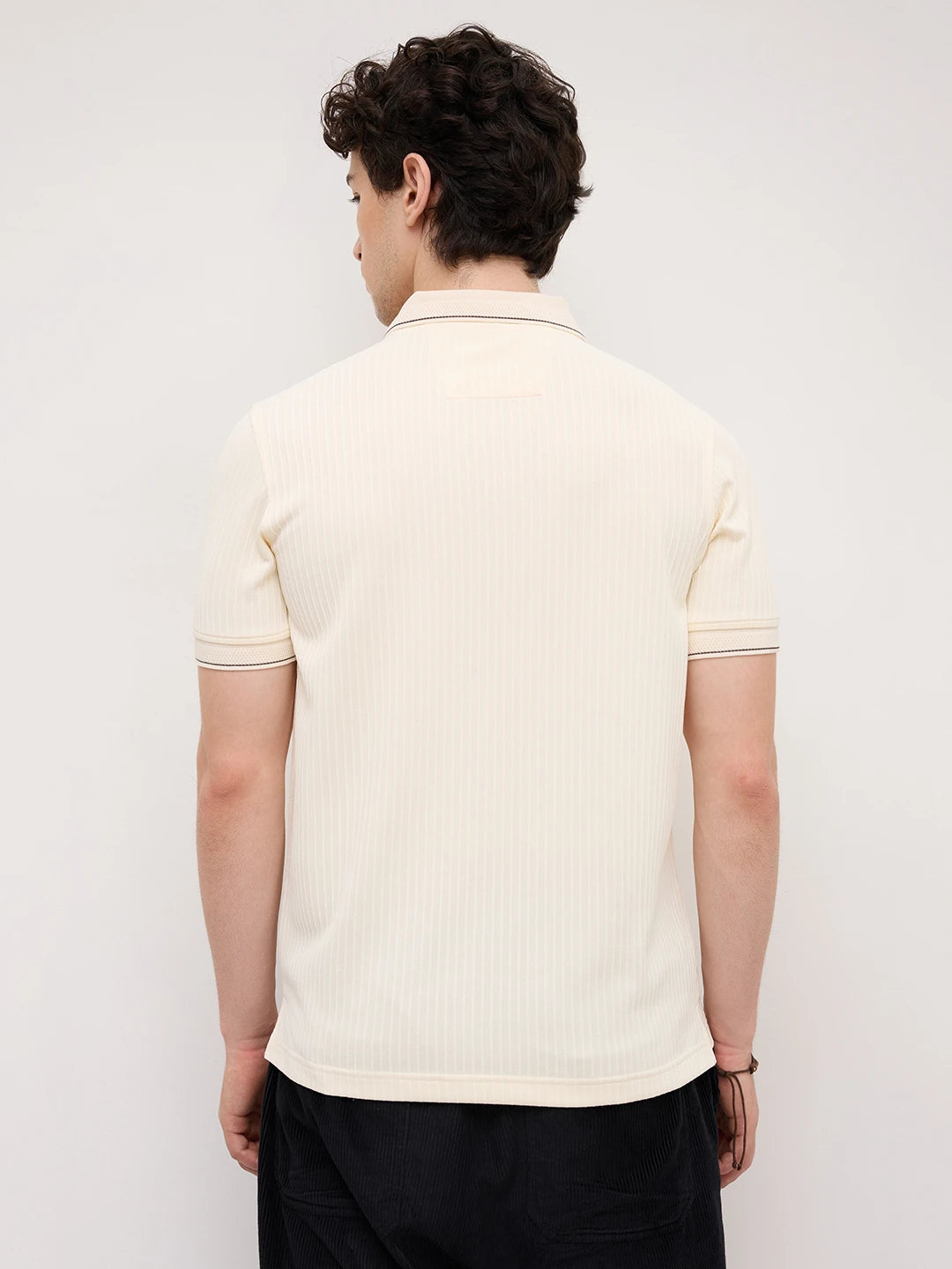 Elite Cream Pinstripe Weave Polo Tee