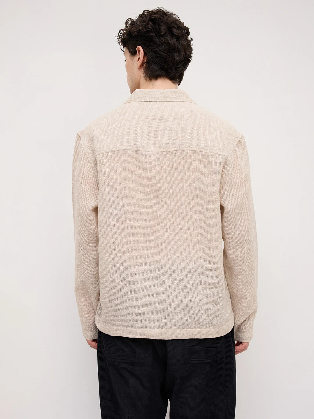 Artisan Sand Mesh Weave Notch Collar Oversized Shirt