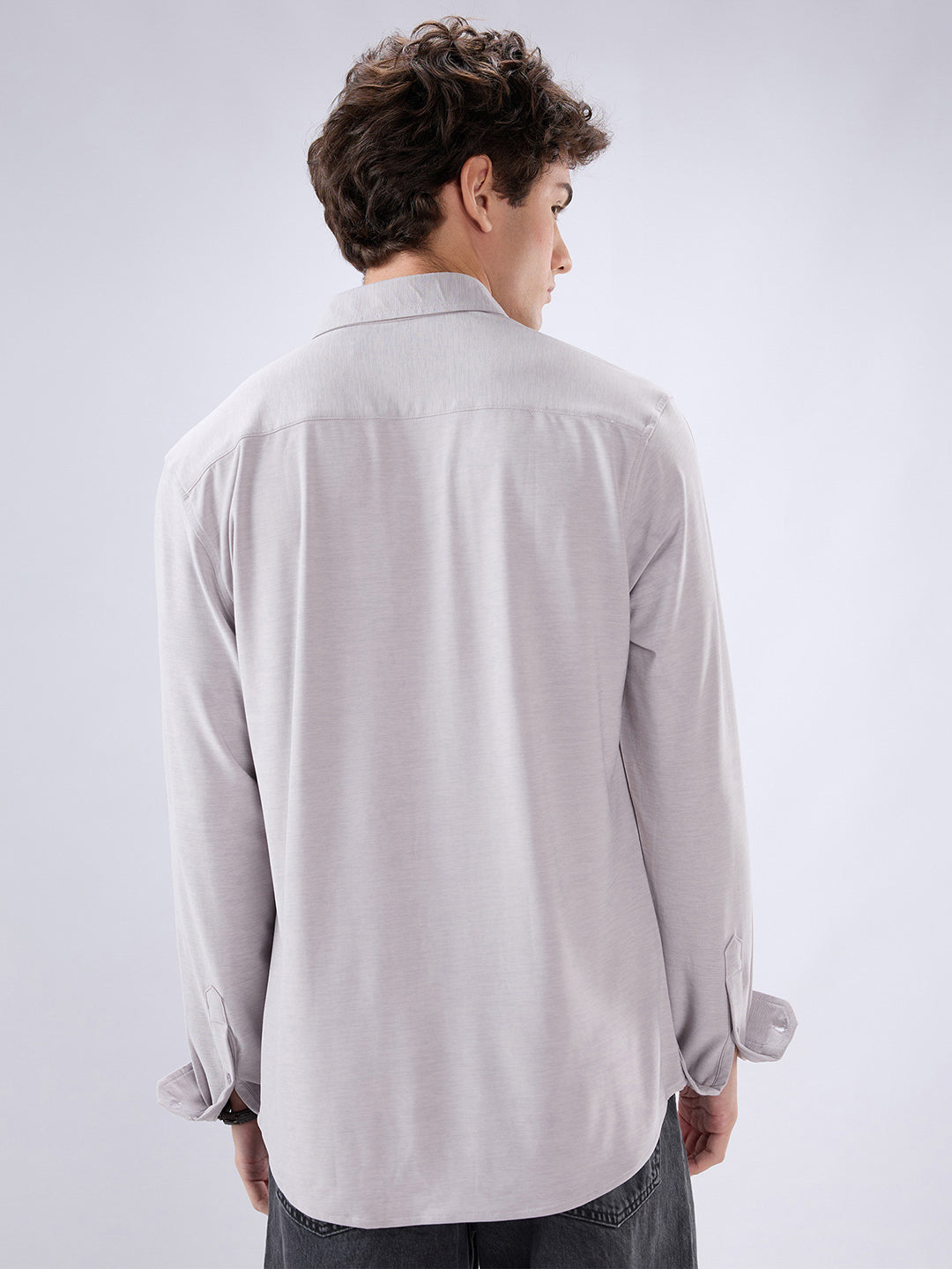 Classic Solid Plush Grey Knitted Shirt