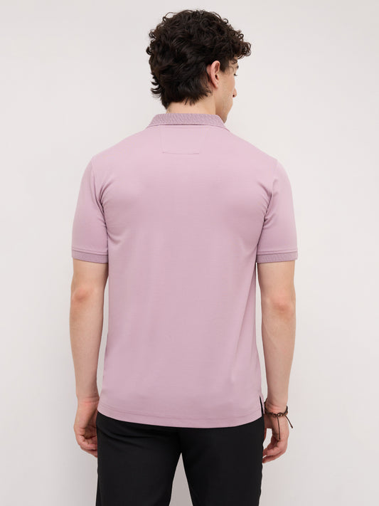 Muted Lilac Honeycomb Polo Knit T-Shirt