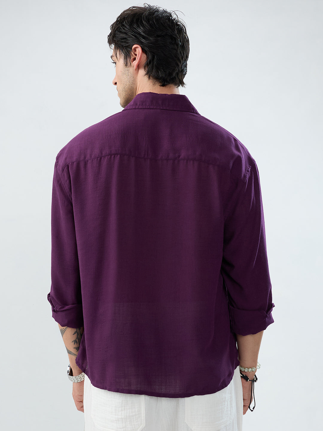 Majestic Purple Soft Sheer Boxy Fit Crop Shirt