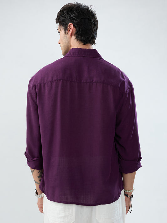 Majestic Purple Soft Sheer Boxy Fit Crop Shirt