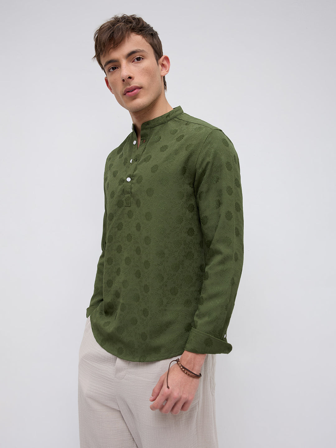 Forest Green Floral Embossed Kurta