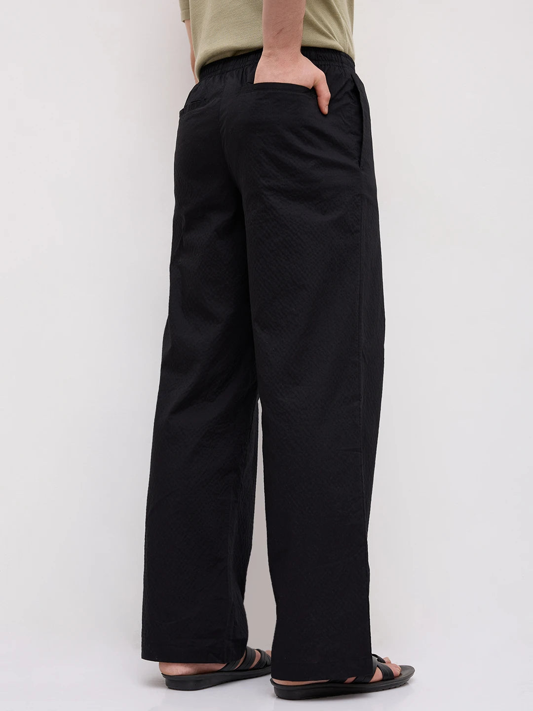 Black Fine Textured Wide Leg Trousers