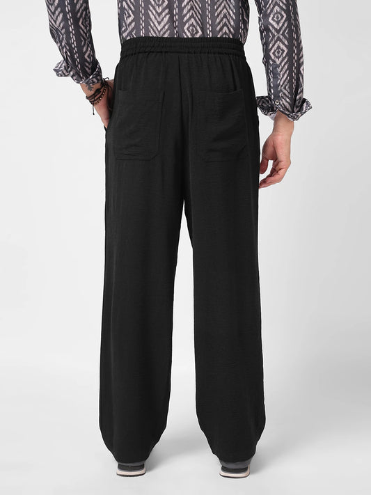 Elegant Plush Black Straight Fit Trousers