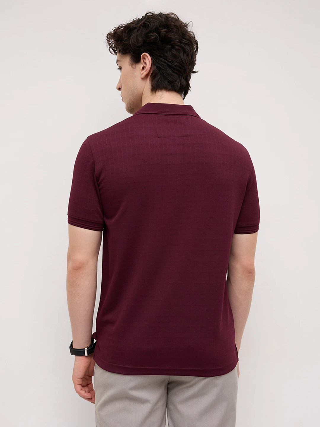 Elite Maroon Pinstripe Weave Polo Tee