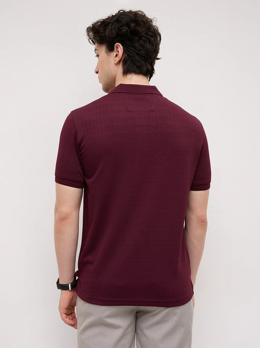 Elite Maroon Pinstripe Weave Polo Tee
