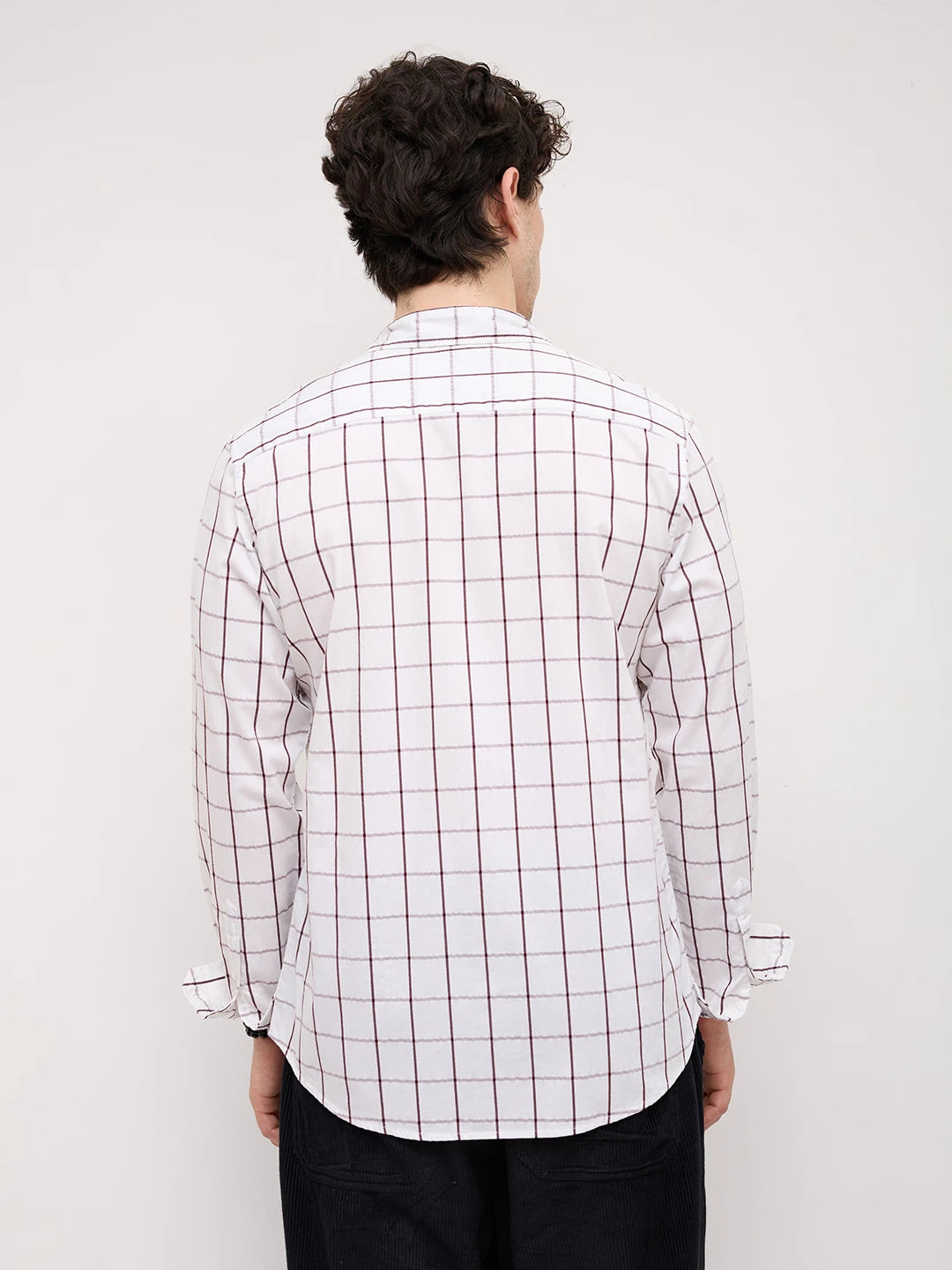 Snow White Geometric Detailed Checks Shirt