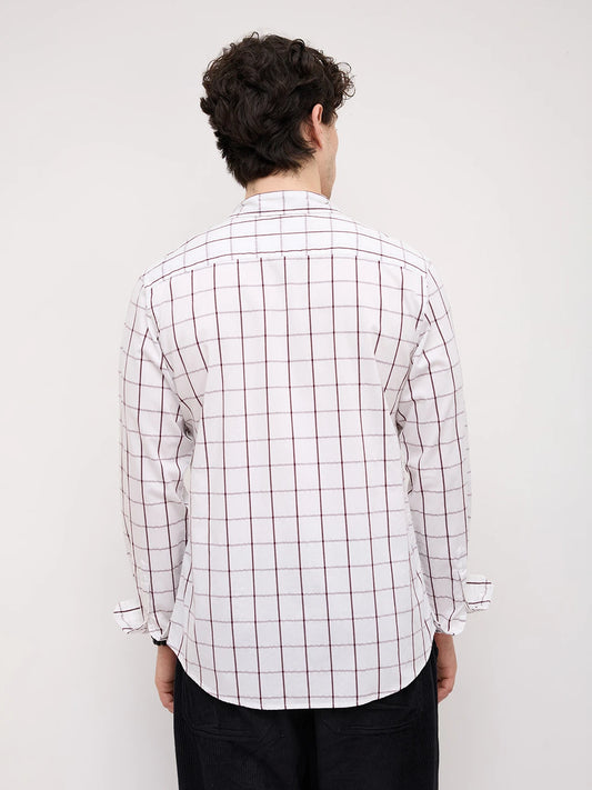 Snow White Geometric Detailed Checks Shirt