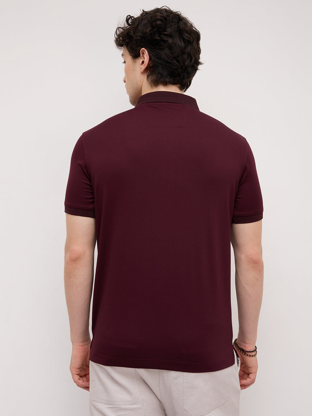 Royal Maroon Honeycomb Polo Knit T-Shirt